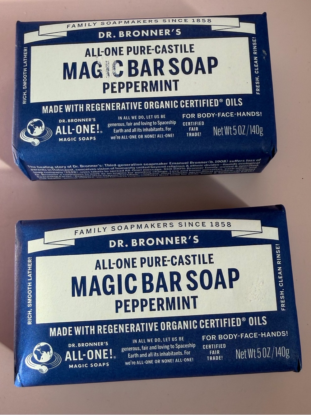 Peppermint Magic Bar Soap — pure Castile (2-Pack)